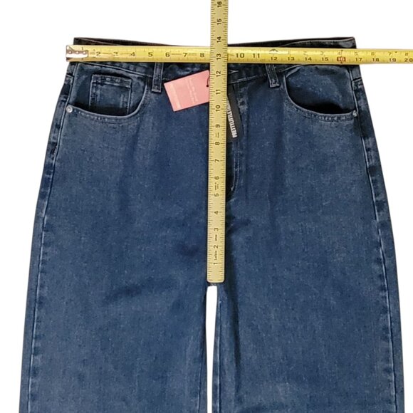 PrettyLittleThing Mid Blue Wash Waistband Detail Hem Baggy High Waist Jean NEW - Picture 8 of 15